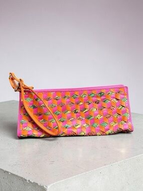 DAN W Vibrant Geometric Wristlet Clutch - Pink & Orange